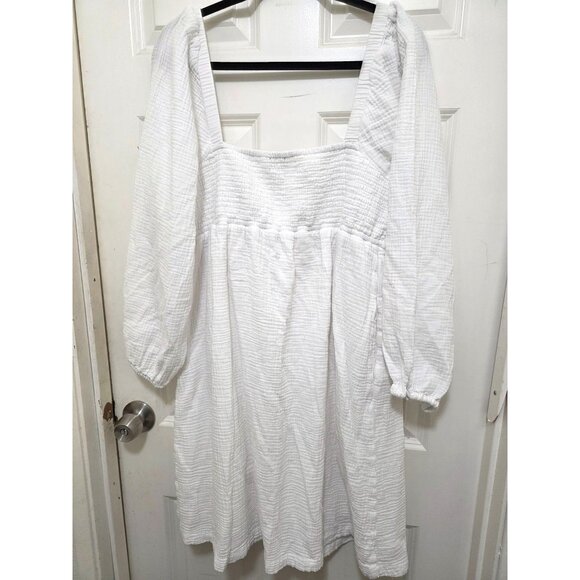 J.Crew Women's White Cotton Smocked Gauze Square Neck Peasant Dress XLT - Picture 2 of 7